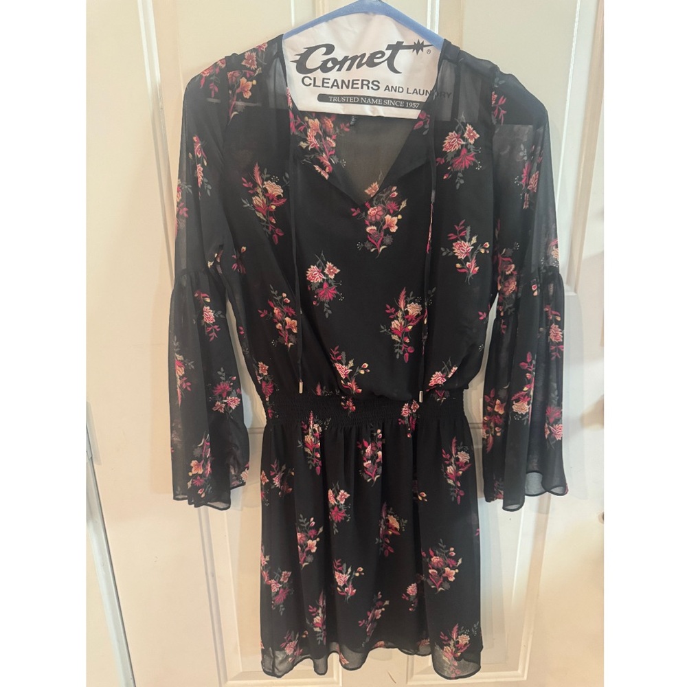 White House Black Market Black Dress with Pink Floral Pattern